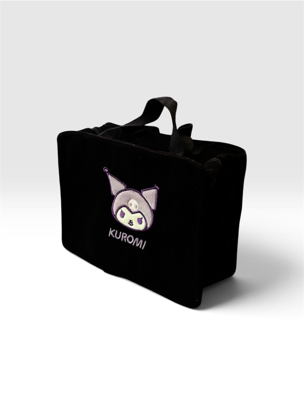 Kuromi Embroidered Black Corduroy Mini Makeup Tote Bag